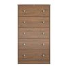 Modern 5-Drawer Bedroom Chest of Drawers in Rustic Walnut Wood Finish