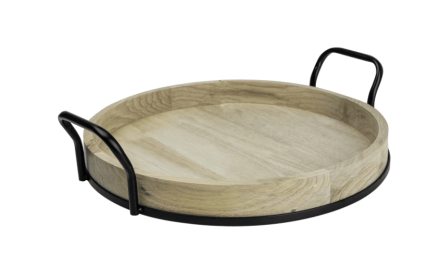 Better Homes & Gardens 17-inch Round Light Wood and Metal Tray