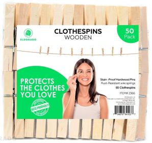 Clothespins 50 Pack Standard Natural Wooden Stain Proof 3 inch for Multipurpose Everyday Laundry Clothes Towels Craft Photos Pictures Decor Baby