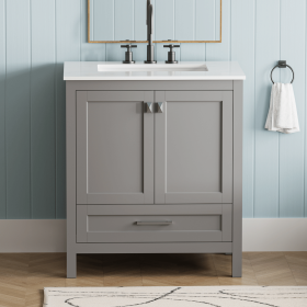30" Freestanding Bathroom Vanity with Sink, Carrara Engineered Marble Vanity Top with Under-mounted Rectangular Ceramic Sink
