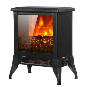 ZOKOP 14inch 1400w Freestanding Fireplace, Fake Wood, Single Color, Heating Wire, One Rocker Flame Switch Button, One Rocker Heating Switch Butto