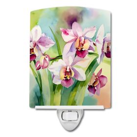NEW Orchids in Watercolor Ceramic Night Light Compact, UL-Certified, Ideal for Bedroom, Bathroom, Nursery, Hallway, Kitchen, 6x4x3, Multicolor