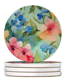 Alaska Forget-me-nots in Watercolor Large Sandstone Coasters Pack of 4 Absorbent Round Coasters Decor Gifts for Men or Women, 4 in, Multicolor