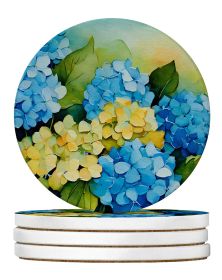 Hydrangeas in Watercolor Large Sandstone Coasters Pack of 4 Absorbent Round Coasters Decor Gifts for Men or Women, 4 in, Multicolor