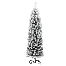 Slim Artificial Christmas Tree With Flocked Snow Green 5 Ft PVC (Color: Green)