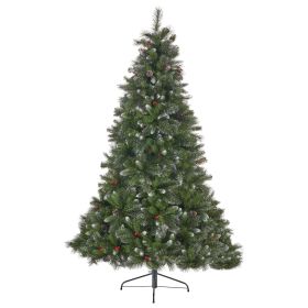 9 Feet Glitter Bristle Hybrid Hinge Tree With 72 Red Berries And 73 Pine Cones And 2099 Tips With A Diameter Of 66 (Color: Green)