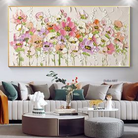 Handmade Abstract Blossom Pink Flower Oil Painting on Canvas;  Large Original Modern Textured Floral Scenery Painting Boho Wall Art Living Room H (size: 150X220cm)
