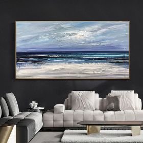Handpainted Oil Painting CanvasWall Art Decoration Abstract Knife Painting Seascape Blue For Home Decor Living Room hallway bedroom luxurious dec (size: 150X220cm)