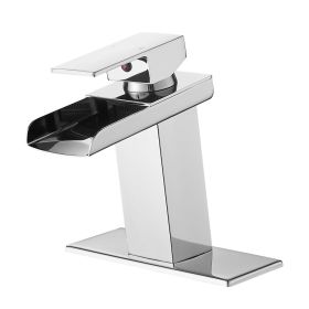 Waterfall bathroom faucet, single handle bathroom sink faucet (Color: Chrome)