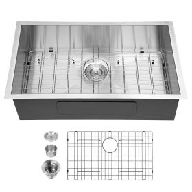 Undermount Sink Stainless Steel 18 Gauge Single Bowl Kitchen Sink Basin with Strainer (size: 30*18*9)