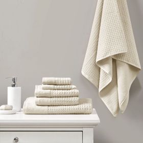Cotton Waffle Jacquard Antimicrobial Bath Towel 6 Piece Set (Color: as Pic)